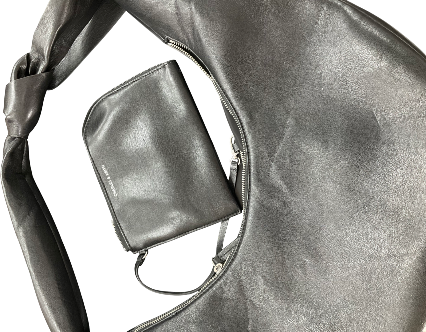 Charles & Keith Black Toni Knotted Crescent Hobo Bag One Size