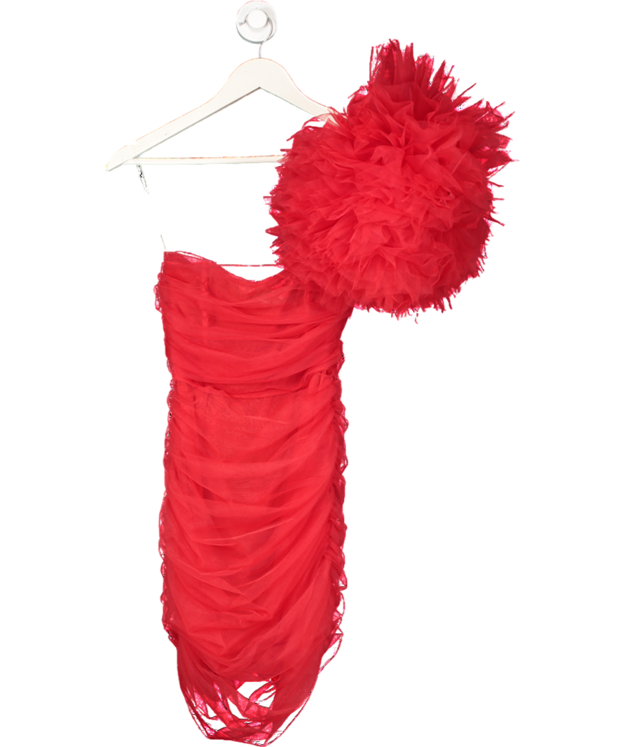 House of CB Red Noelle Ruffle Sleeve Stretch Tulle Mini Dress UK S