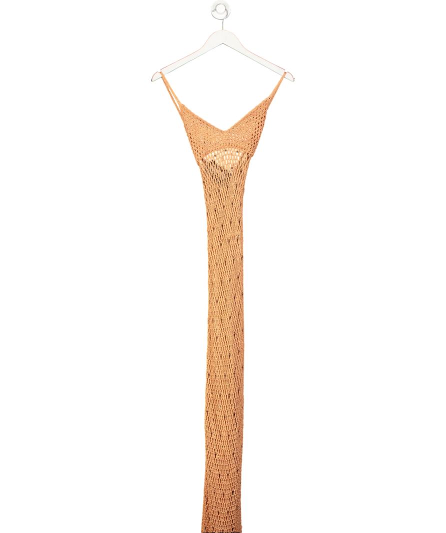 Flook The Label Orange Beaded Crochet Maxi Dress UK XS