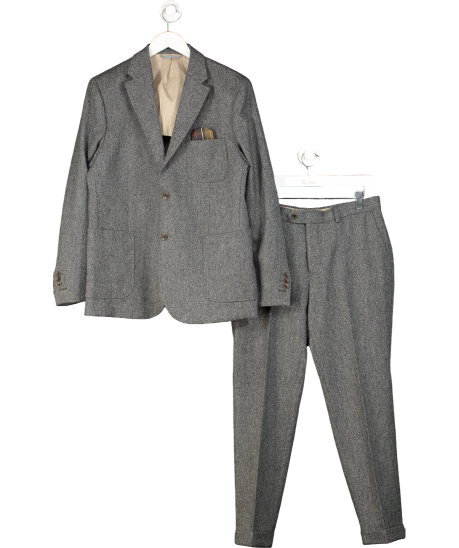 Barbour Grey Herringbone Slim Fit Suit Jacket & Trousers UK 40" CHEST