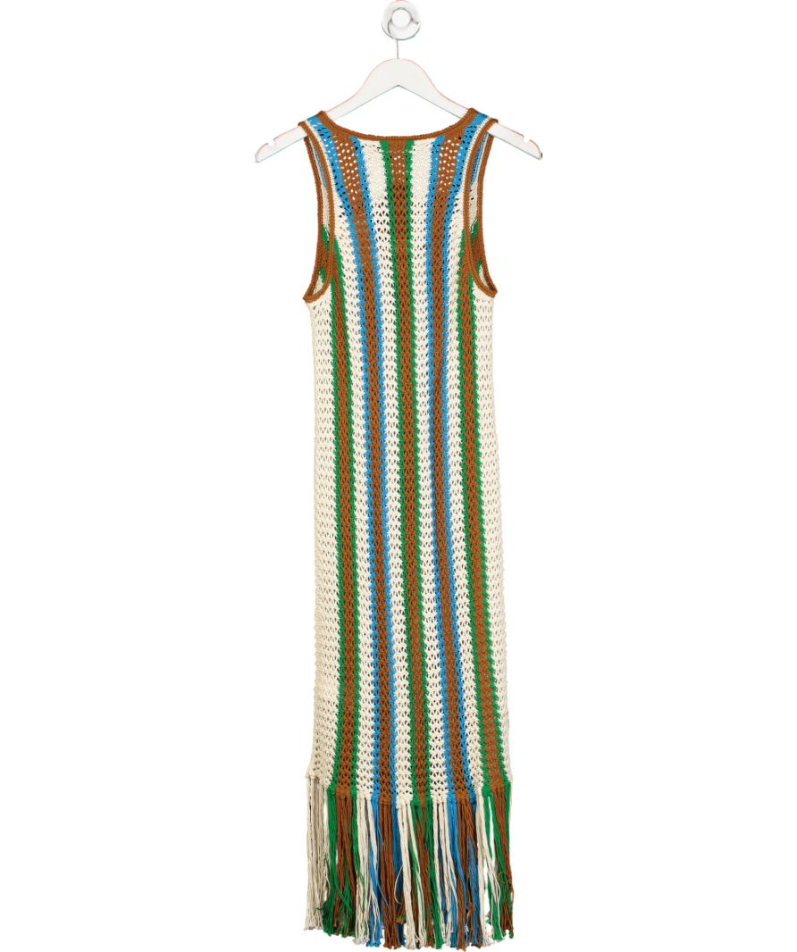 Mother Cream Striped The Benefits Fringe Maxi Dress UK XS