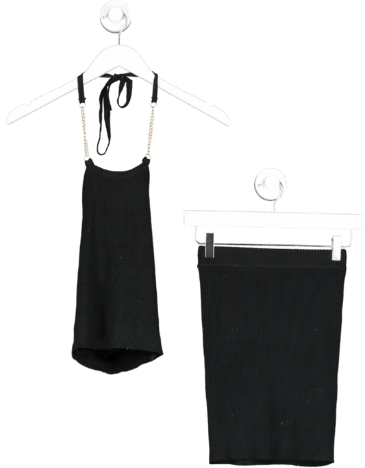 Fashion Nova Black Ribbed Mini Skirt And Crop Set UK XS