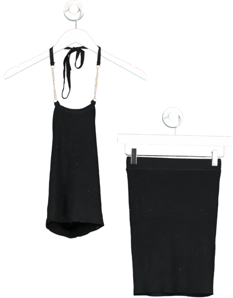 Fashion Nova Black Ribbed Mini Skirt And Crop Set UK XS
