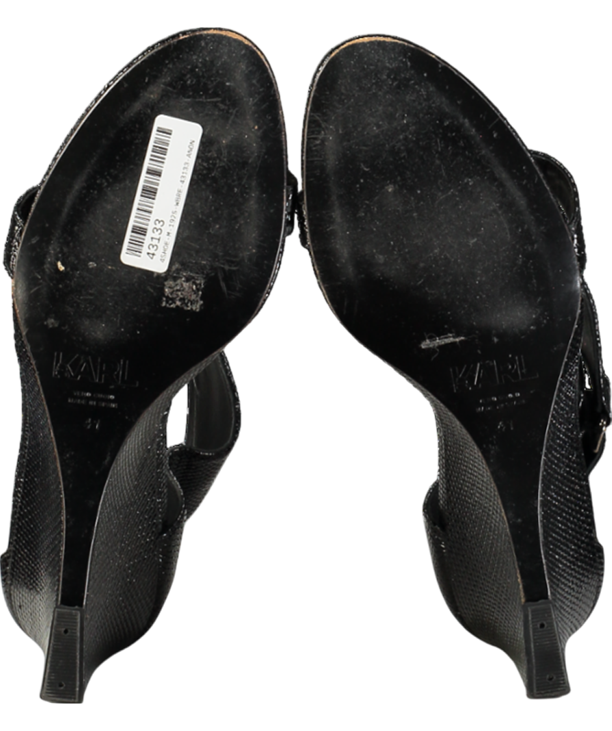 Karl Lagerfeld Black Leather Wedge Sandal UK 8 EU 41 👠