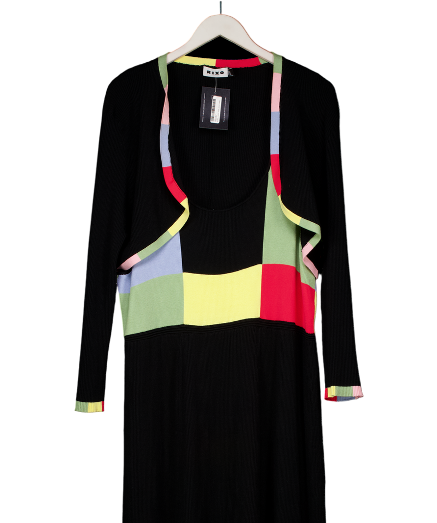 Rixo Black Abisola Omole Paisley Knit Dress And Shrug Top Set UK 26