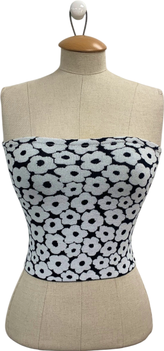 White Fox Ebony and Ivory Lucky Clover Strapless Knit Top UK S