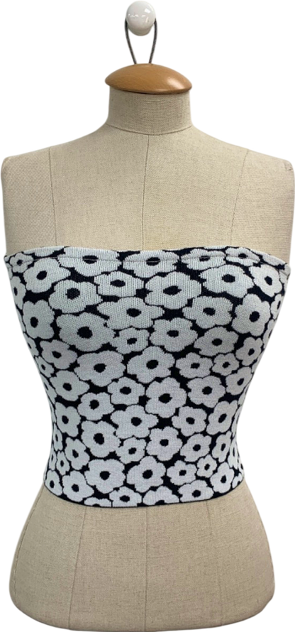 White Fox Ebony and Ivory Lucky Clover Strapless Knit Top UK S