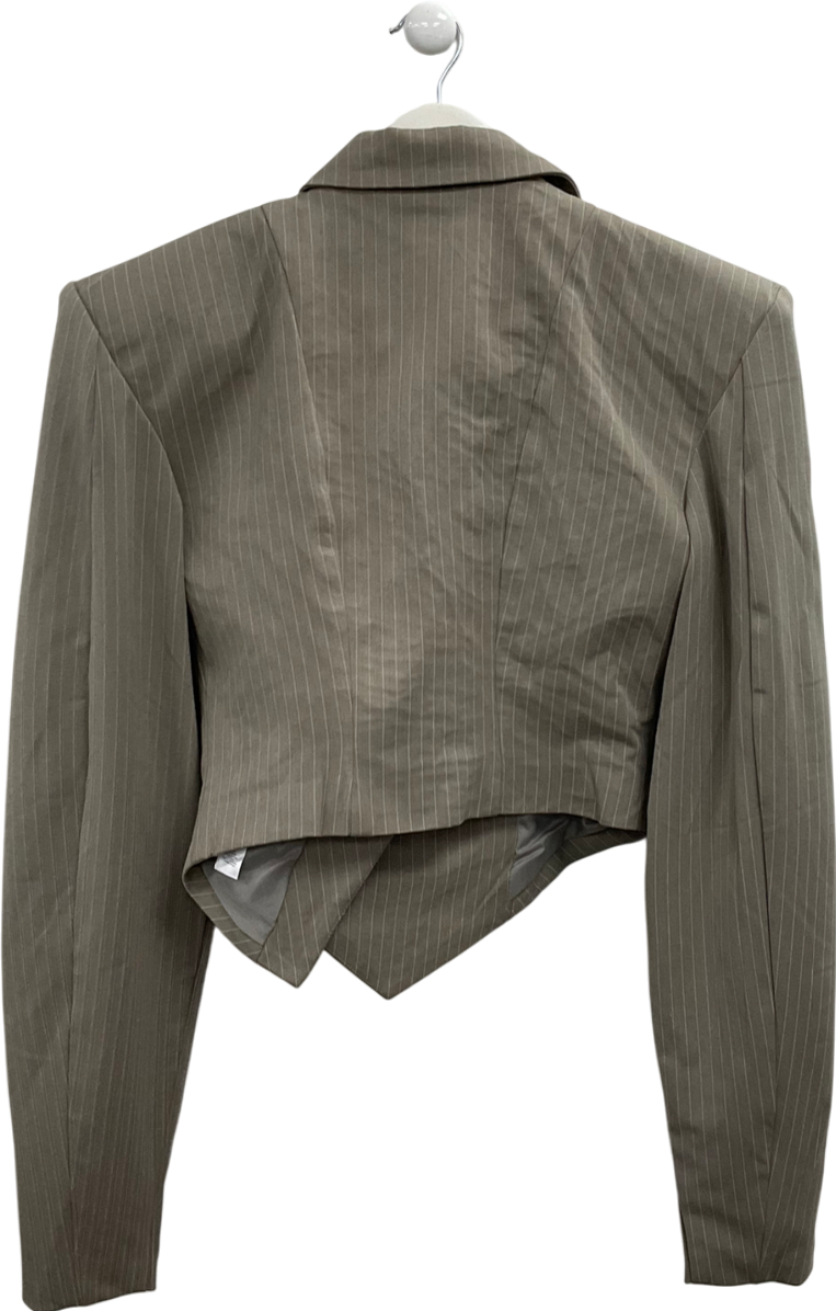 P.L.T Beige Plt Label Dark Taupe Pinstripe Oversized Blazer UK 10
