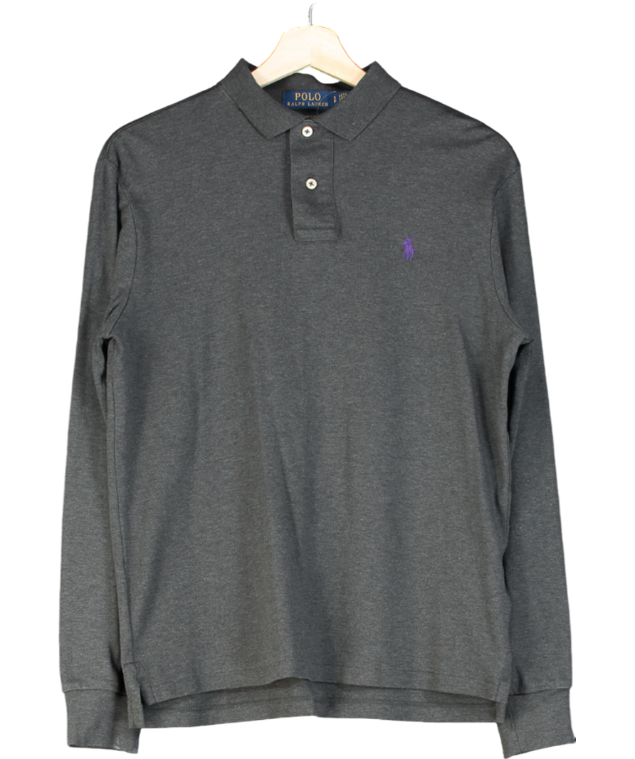 Polo Ralph Lauren Grey Custom Slim Fit Long Sleeve Polo Shirt UK S