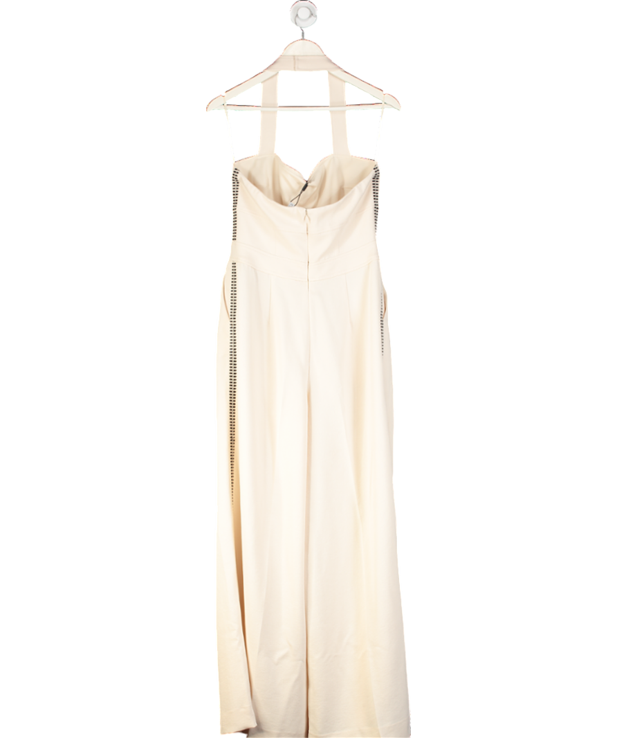 REISS Cream Viola Embroidery Halter Neck Wide-leg Jumpsuit UK 10