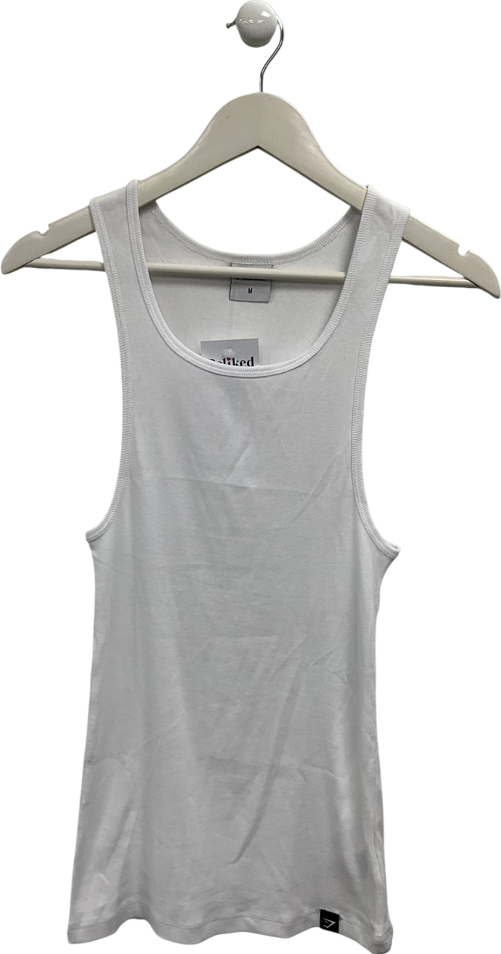 gymshark White Ribbed Tank Top UK M