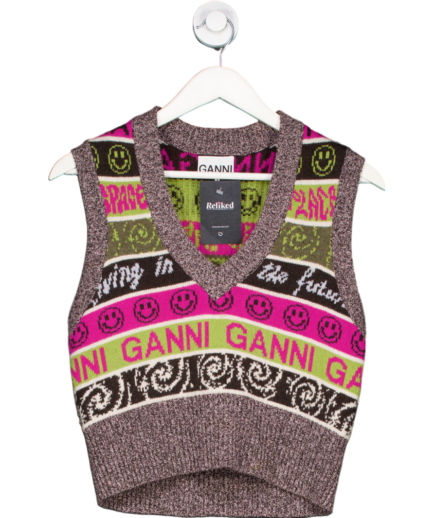 Ganni Multicoloured Logo Wool Vest UK S