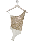 Superdown Cream Cream/gold Sequin Remi One Shoulder Bodysuit UK S