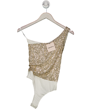Superdown Cream Cream/gold Sequin Remi One Shoulder Bodysuit UK S