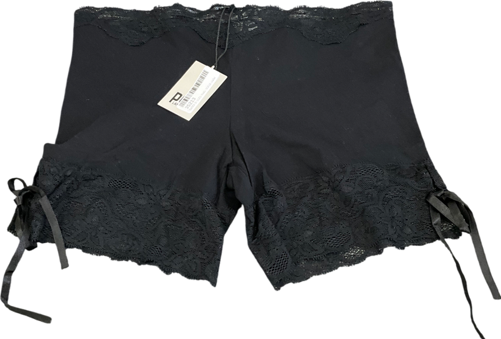 Pom Lampson Black Cotton Lace Trimmed Boxers UK XS