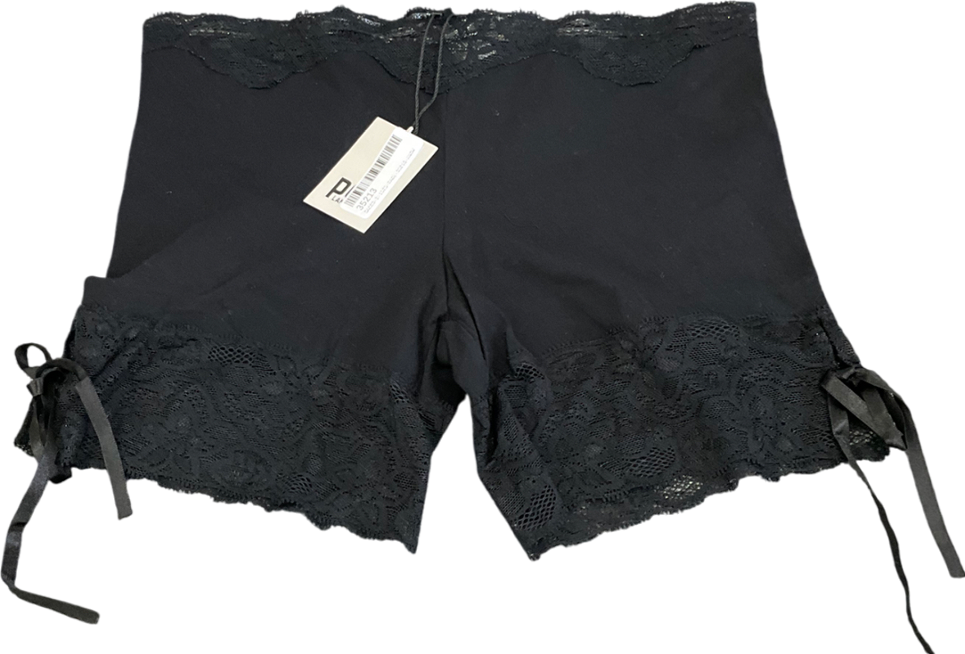Pom Lampson Black Cotton Lace Trimmed Boxers UK XS