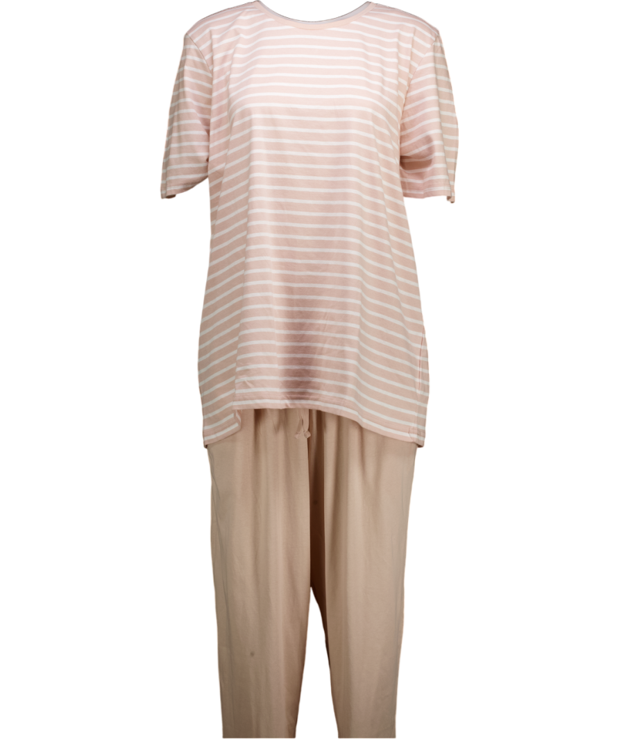ULLA POPKEN 2-piece Blush Pink Striped Pure Organic Soft Cotton Pyjama Set Uk 20 / UK 22
