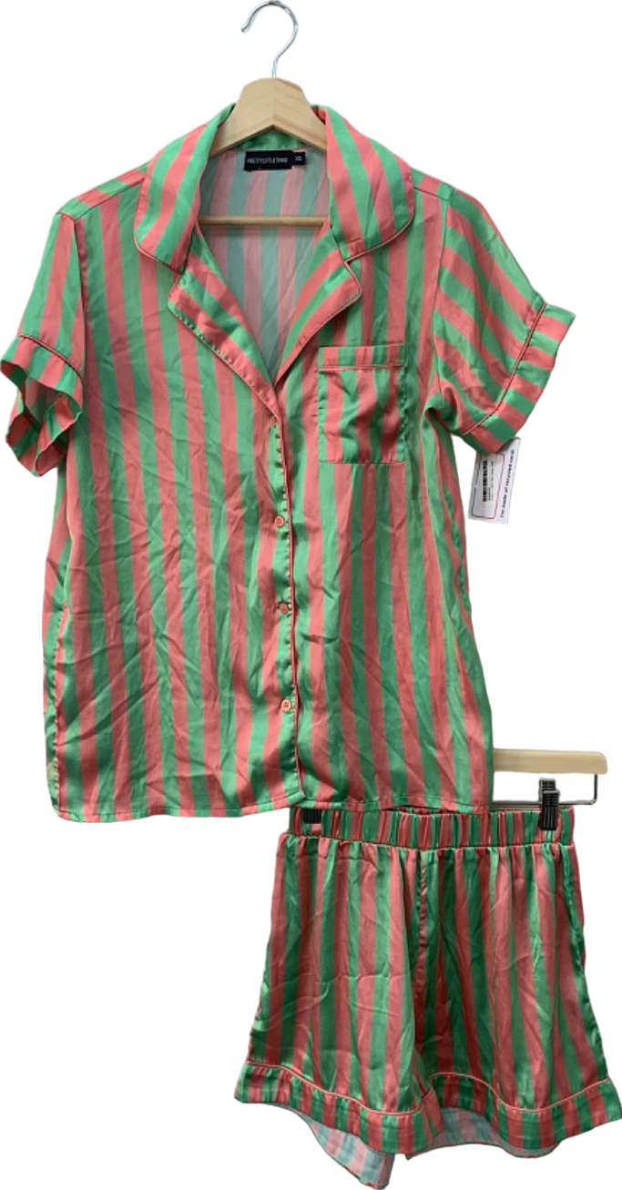 PrettyLittleThing Red and Green Striped Pyjama Set XS