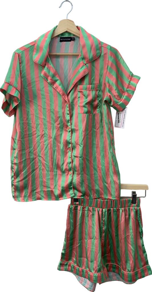 PrettyLittleThing Red and Green Striped Pyjama Set XS