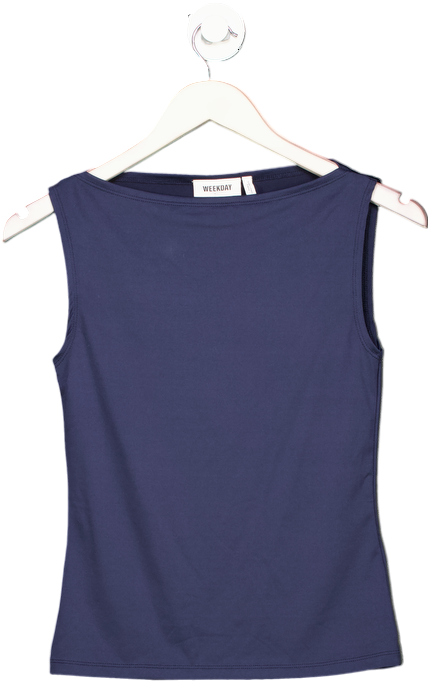 Weekday Blue Annie Soft Sleeveless Boat-neck Top UK S