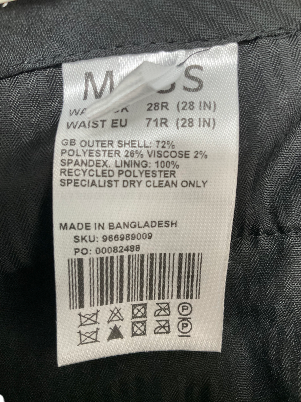 Moss Blue Slim Fit Pinstripe Trousers W28