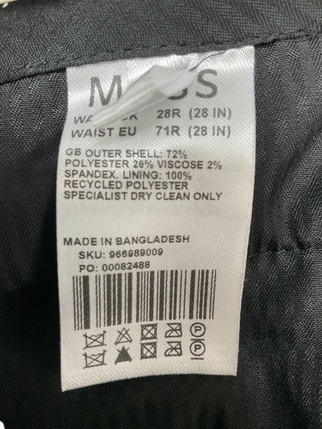 Moss Blue Slim Fit Pinstripe Trousers W28