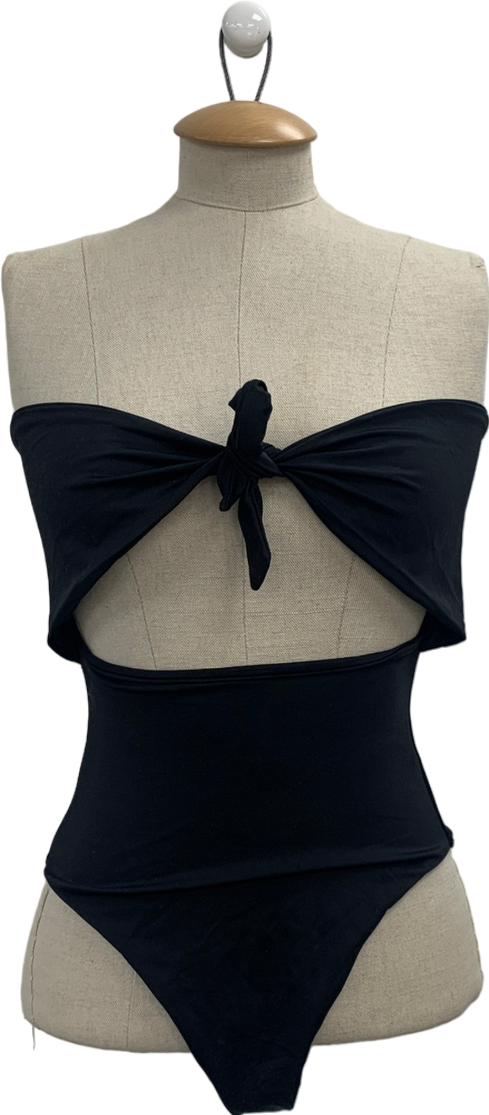 PrettyLittleThing Black Bow Front Cut Out Swimsuit UK 6