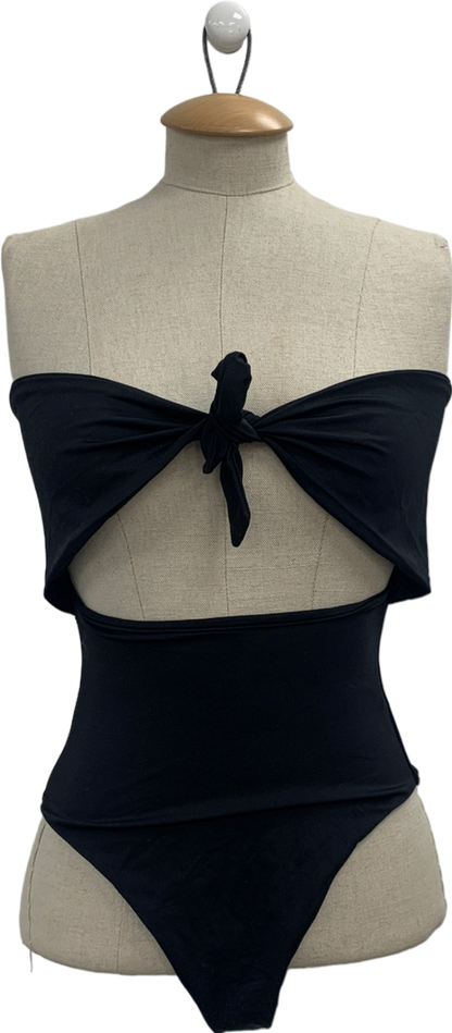 PrettyLittleThing Black Bow Front Cut Out Swimsuit UK 6