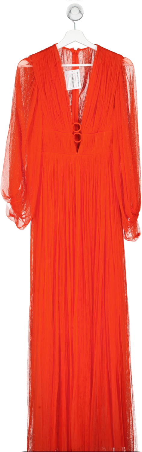 Maria Lucia Hohan Red Long Sleeve Layered Net Maxi Dress UK 8