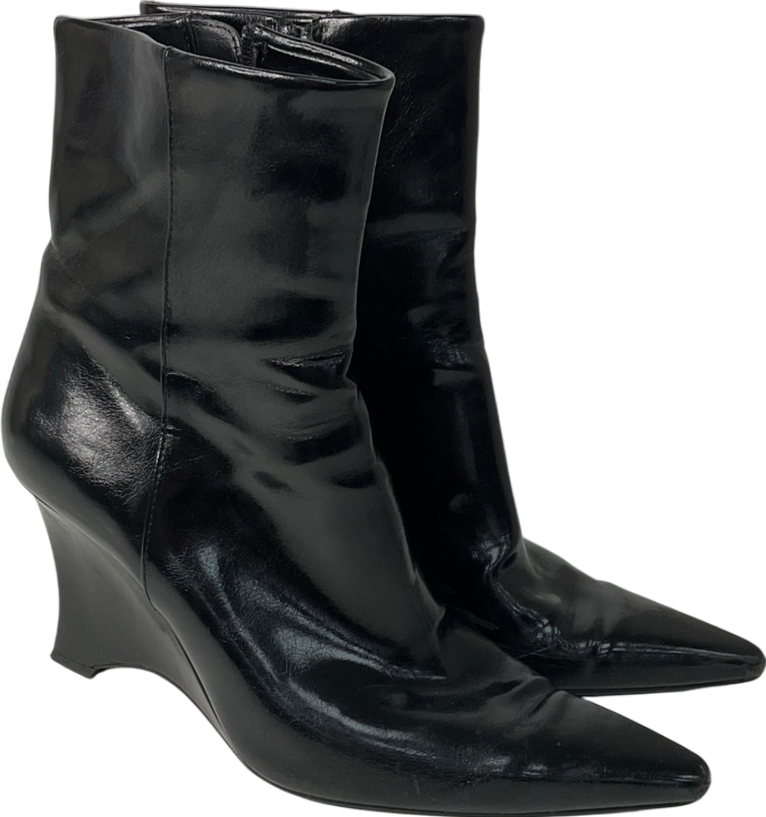 ZARA Black Leather Wedge Ankle Boots UK 5 EU 38 👠