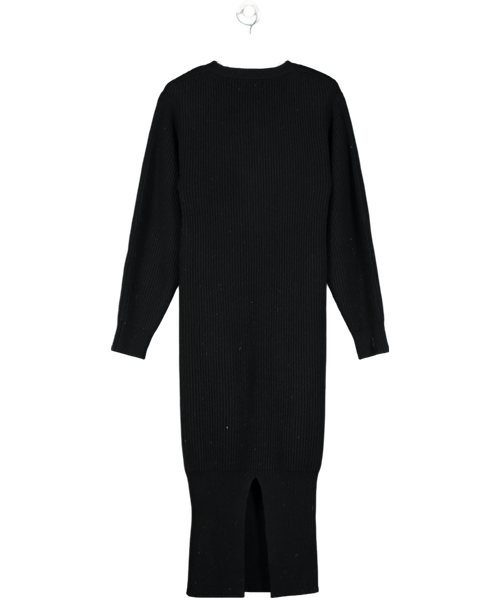 16ARLINGTON Black Egra Buckle Strap Ribbed Wool Cashmere Dress UK S