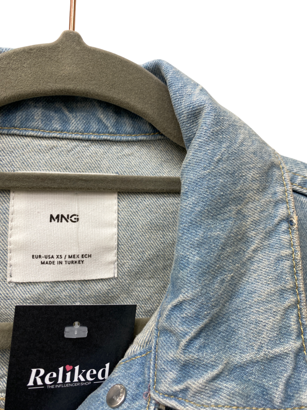 MANGO Blue Distressed Hem Denim Jacket UK XS