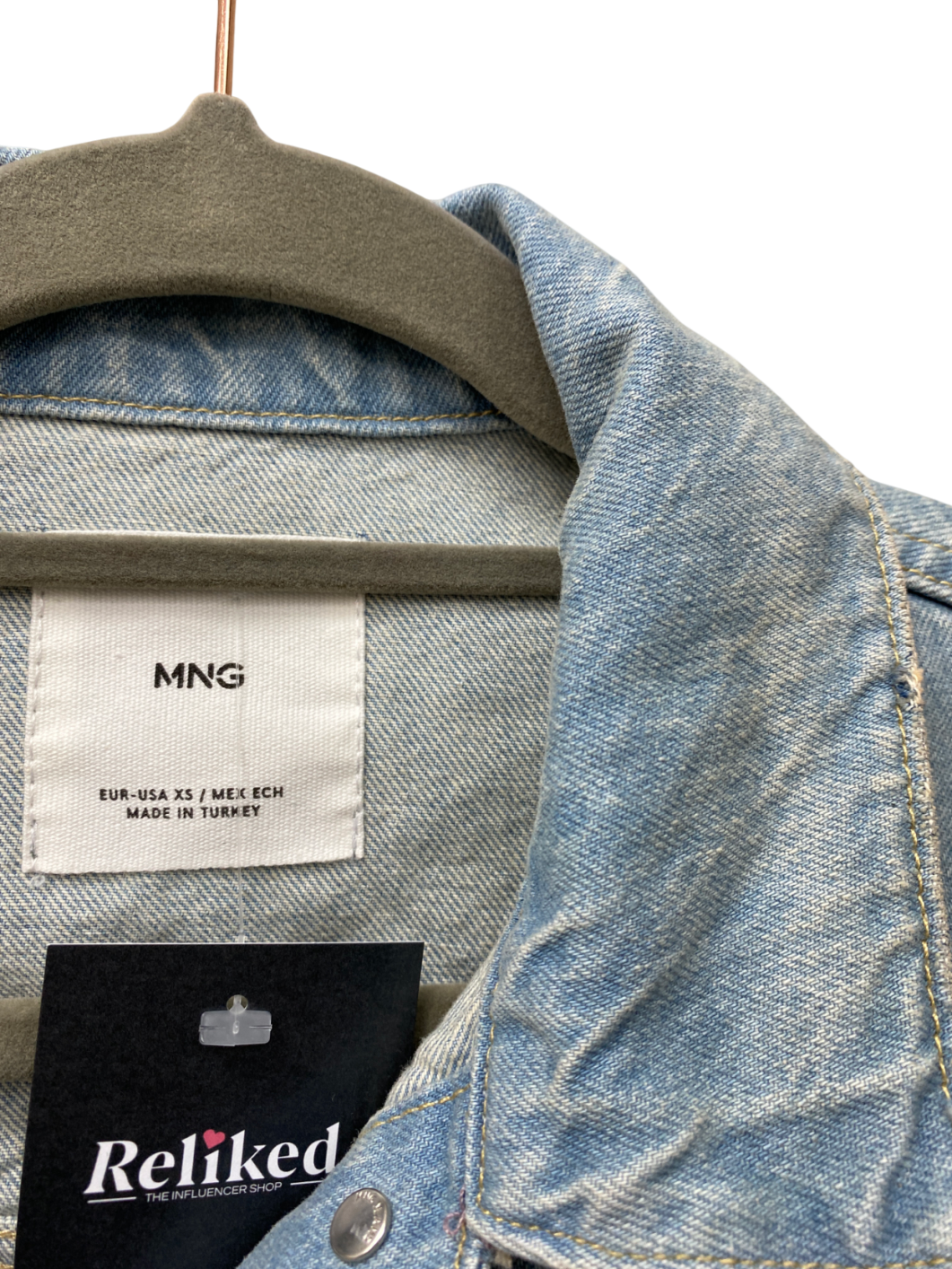 MANGO Blue Distressed Hem Denim Jacket UK XS