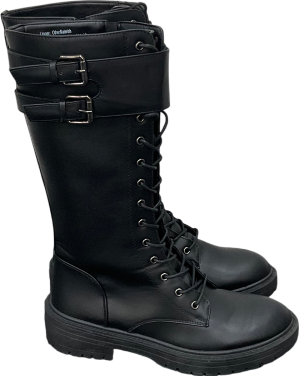 Be You Black Long Lace Up Biker Boots UK 7 EU 40 👠