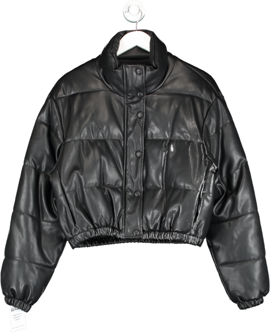 ZARA Black Leather Effect Puffer Jacket UK M