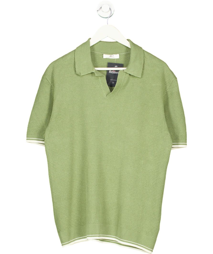Mr P Green Honeycomb Knit Linen And Cotton Blend Polo Shirt UK M