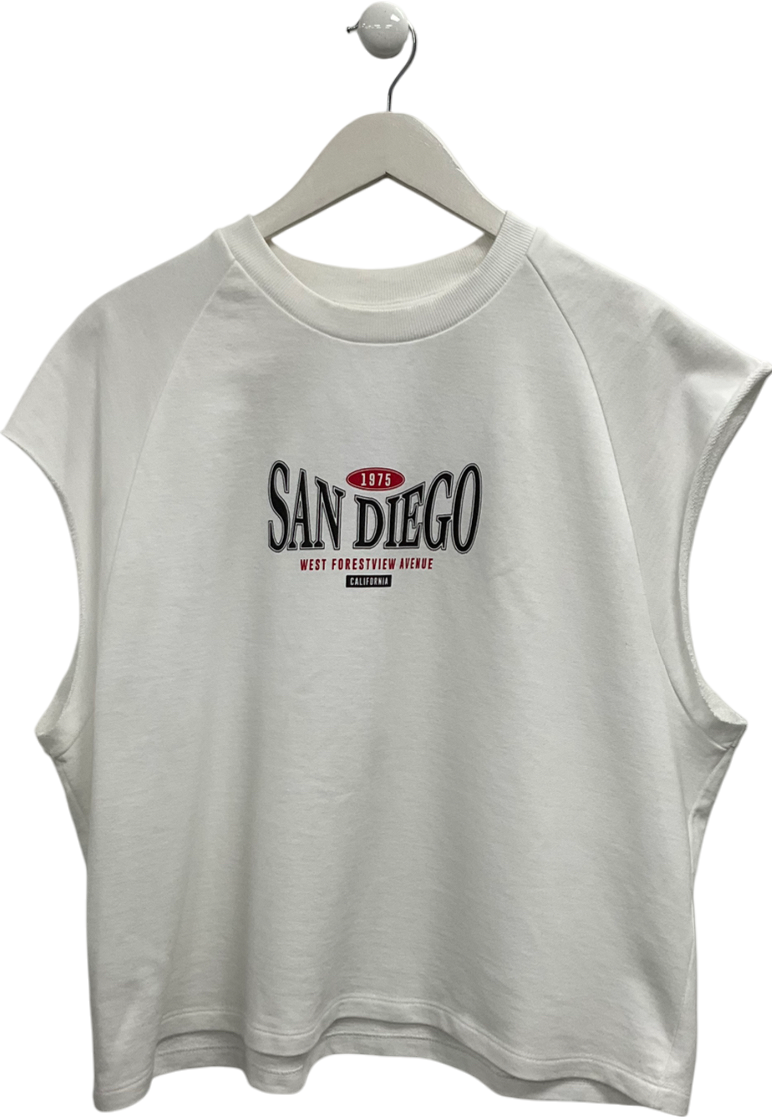 boohooMan White San Diego Sleeveless Sweat Vest UK L