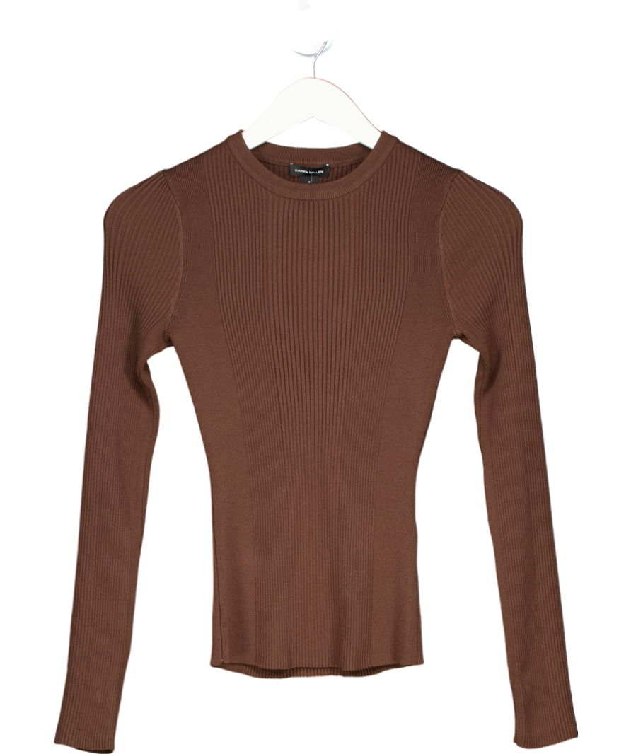Karen Millen Brown Premium Rib Knit Crew Neck Top UK S