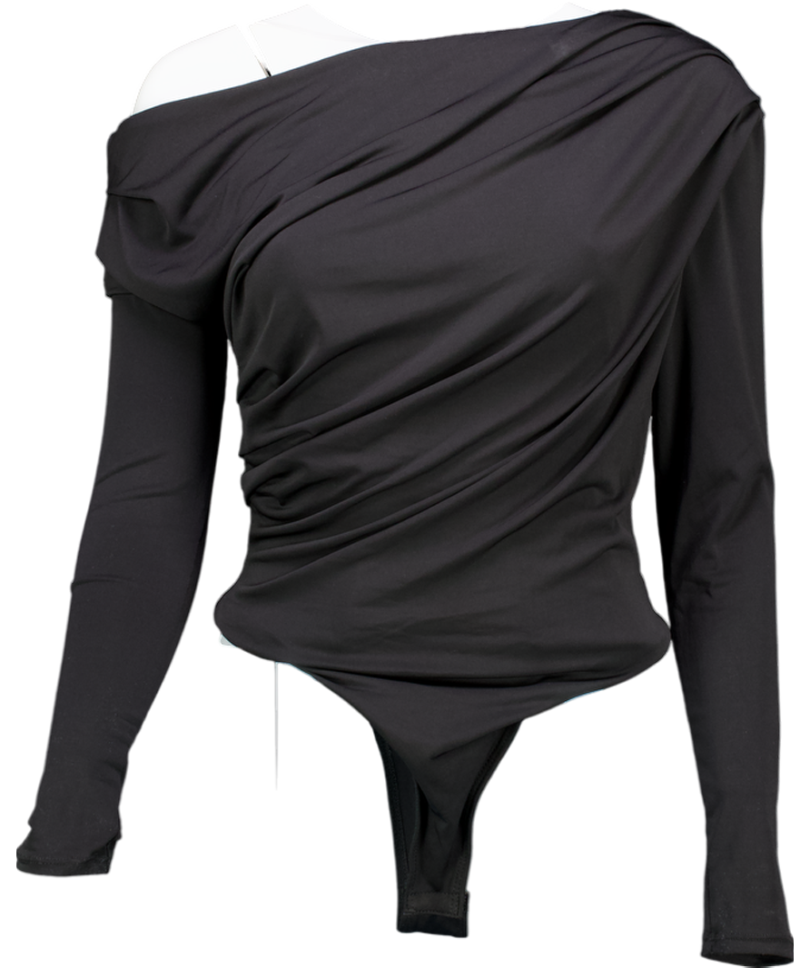 River Island Black Ruched Asymmetric Bodysuit UK 8