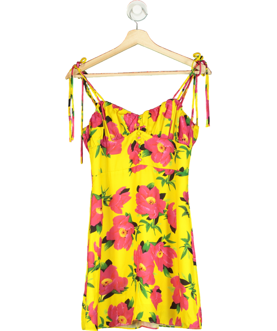 kourt Yellow And Pink Flower Midi Dress UK S