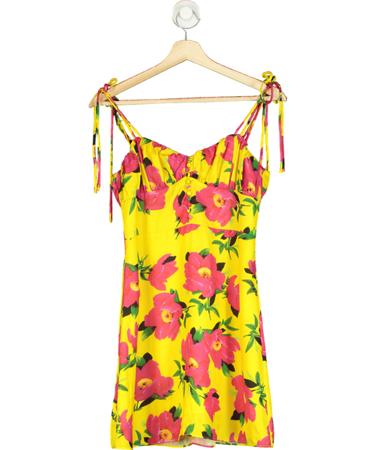 kourt Yellow And Pink Flower Midi Dress UK S