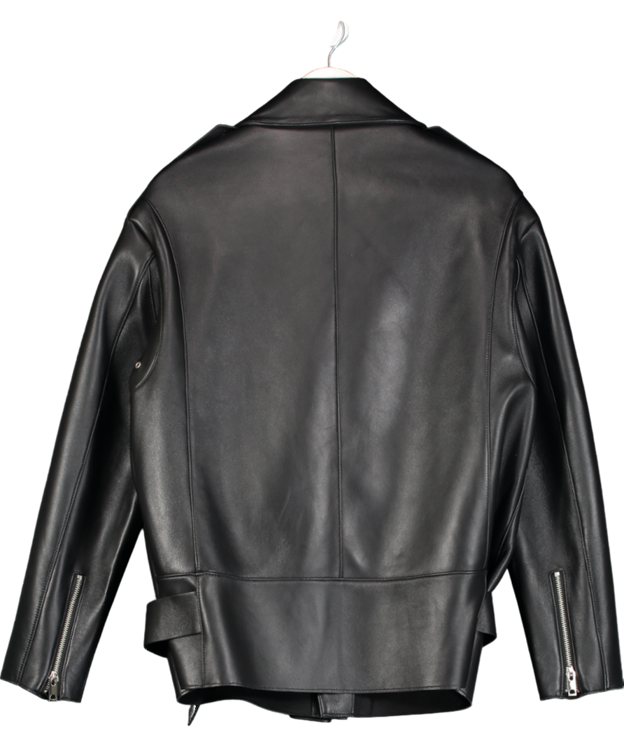 JANE & TASH Black Leather Aviator Jacket UK S