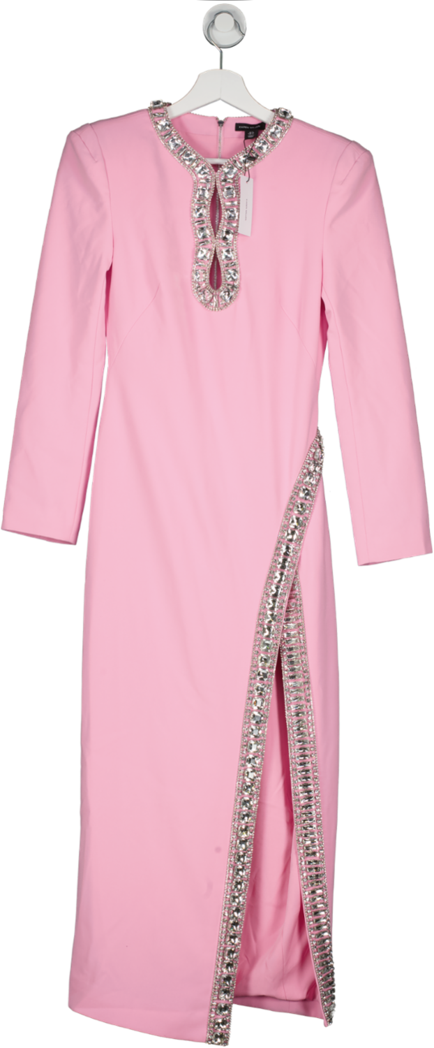 Karen Millen Pink Cut Out Crystal Embellished Woven Dress UK 8