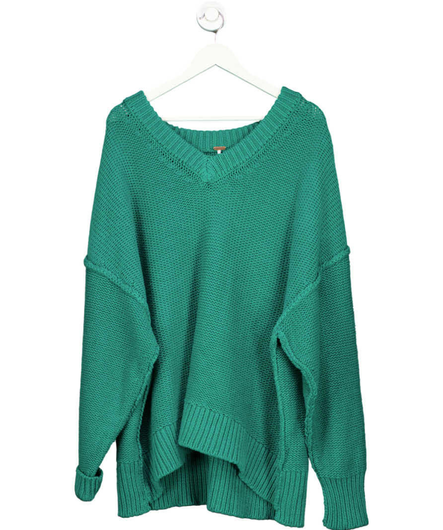 Free People Green Alli Cotton blend Slouchy V-Neck Sweater UK XS