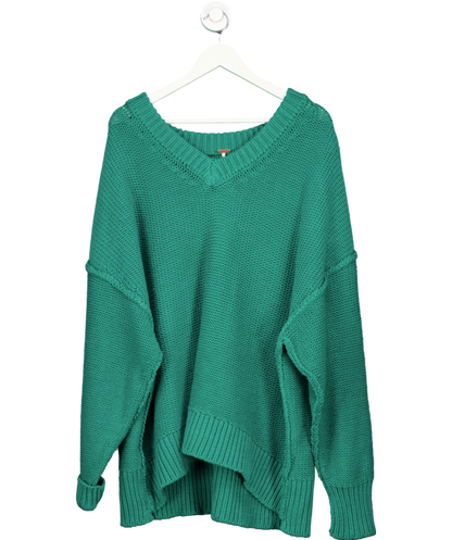 Free People Green Alli Cotton blend Slouchy V-Neck Sweater UK XS