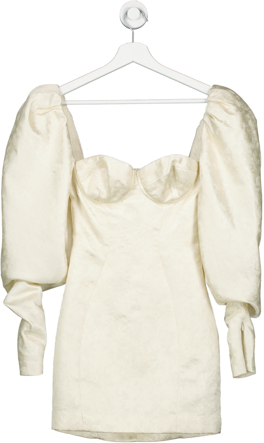 House of CB Cream Cassia Ivory Jacquard Puff Sleeve Mini Dress UK XS