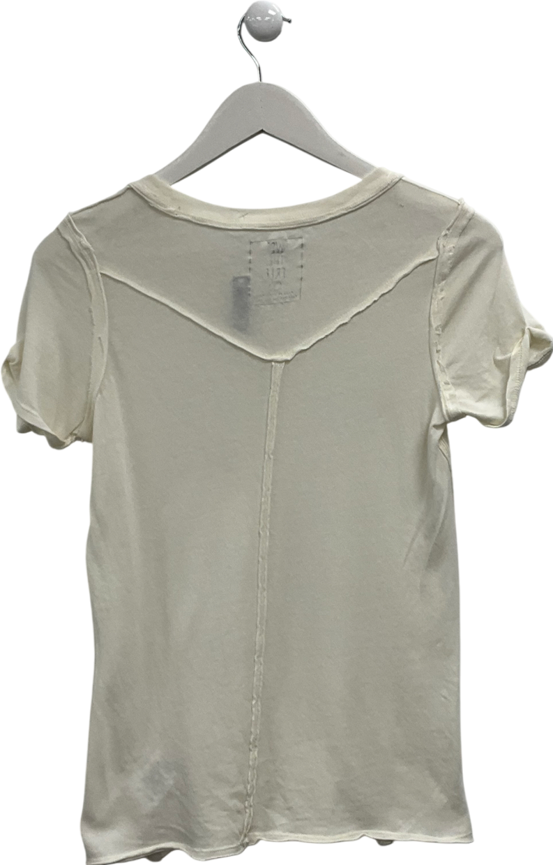 Free People Cream Raw Hem Cotton T-shirt UK S