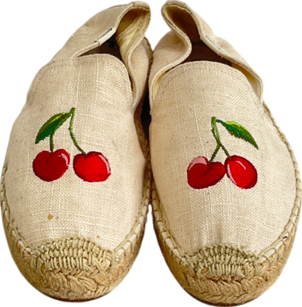soludos Beige Woven Platform Slip-on With Cherry Print  UK 8 EU 41 👠