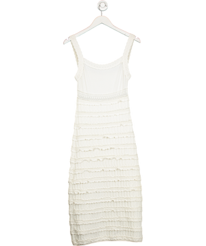 ALAIA White Crochet Ruffle Midi Dress UK 12