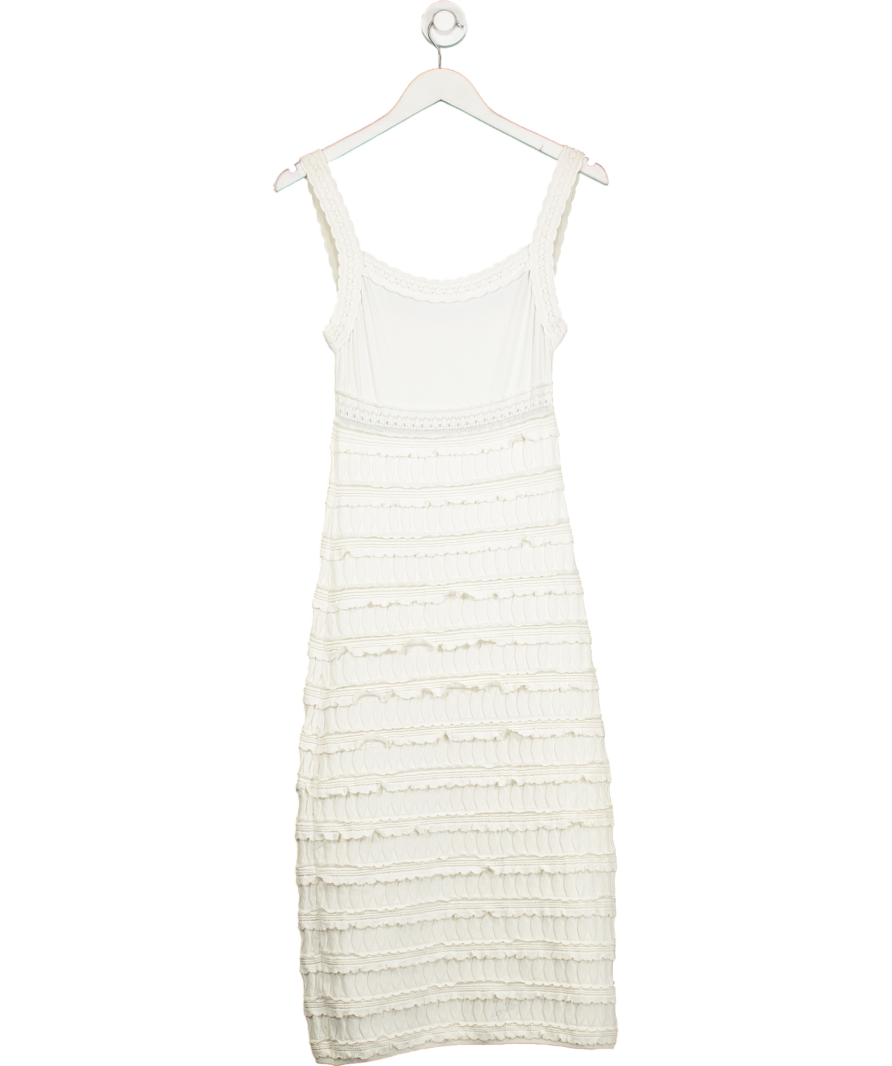 ALAIA White Crochet Ruffle Midi Dress UK 12